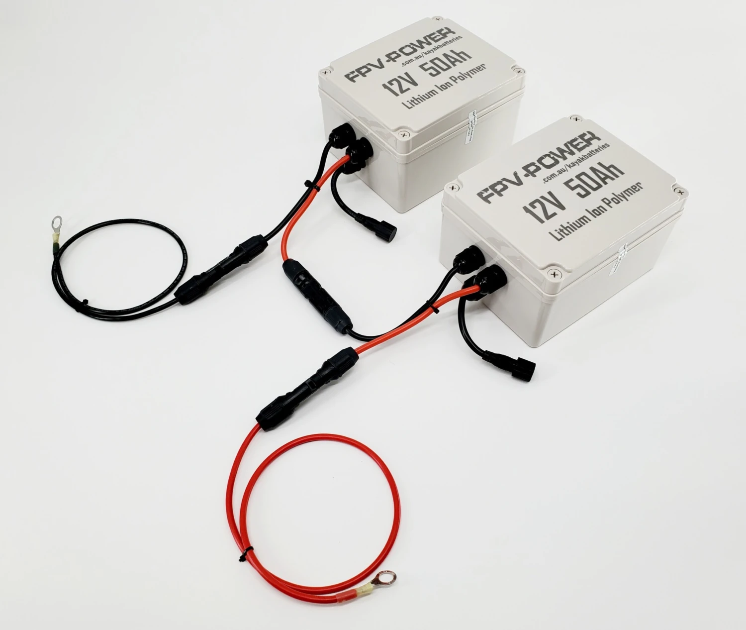 FPV-Power 24V 50Ah Waterproof Lithium Ion Waterproof Power Kit (Wired In Series) With Leads (2-50Ah Batteries)