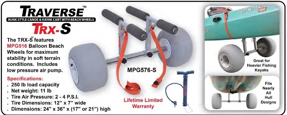 Malone Traverse TRX-S Bunk Style Canoe/Kayak Cart (With Balloon Beach Tires) - Image 8