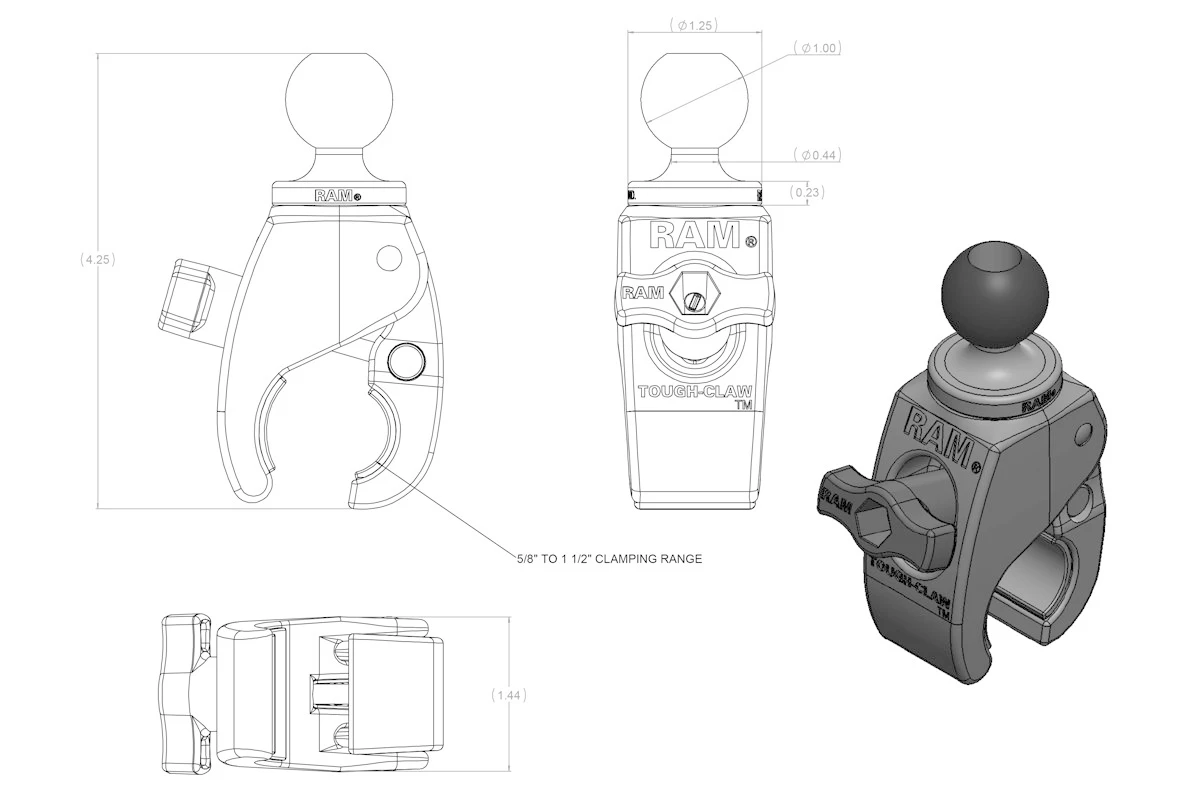 RAM Mounts Tough-Claw With 1" Ball Unpacked - Image 4